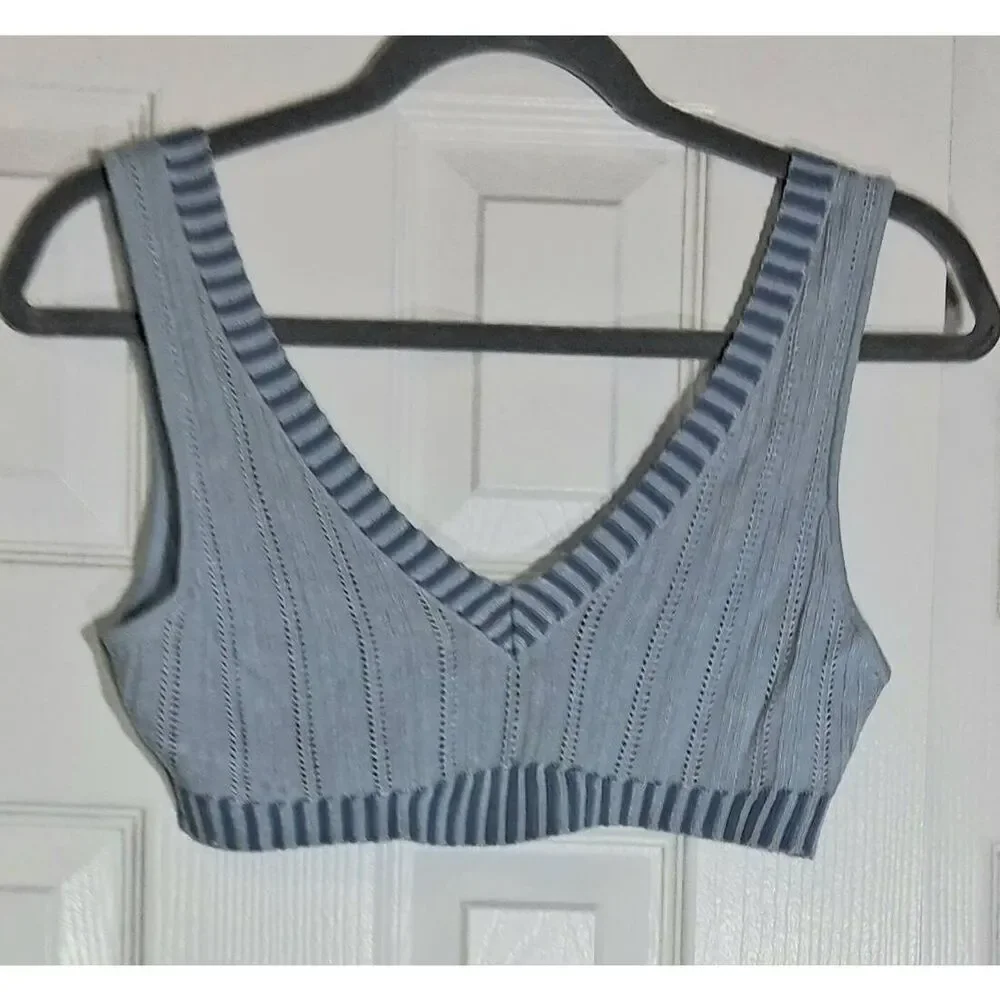 For love and lemon womens xsmall baby blue crop top shirt knit stretch